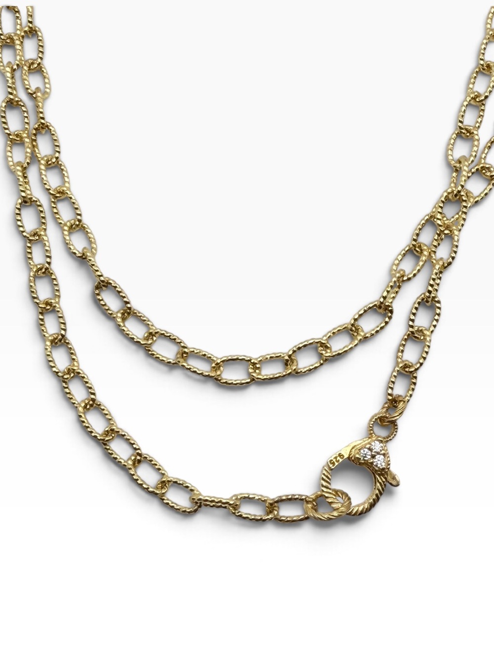 Judith Ripka 30 Inch Gold Clad 925 Sterling Silver Textured  Oval Link Necklace